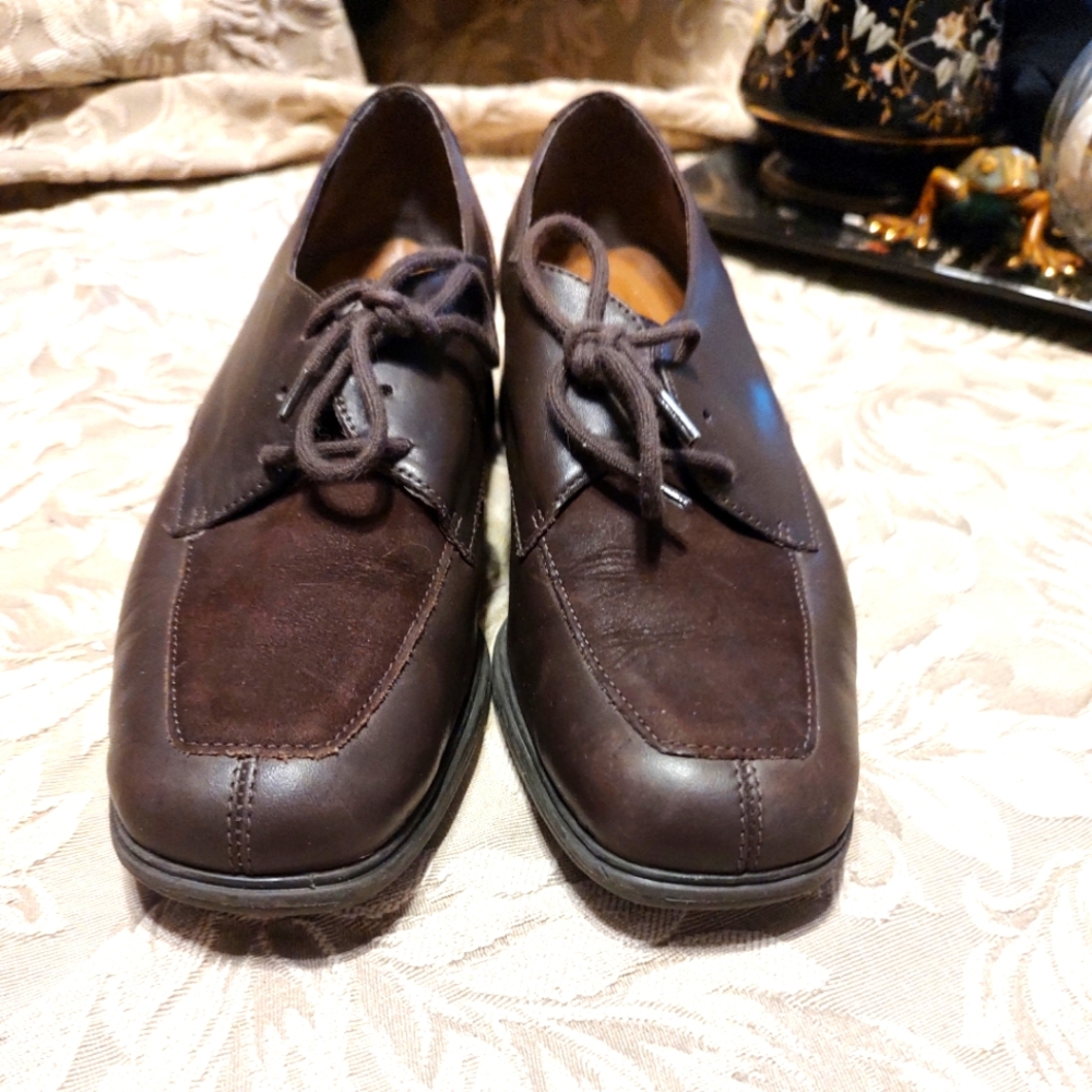 🐿️🍂🐿️Fab Vintage 90s Chocolate Brown Genuine Leather Suede Oxfords - 7.5M - Picture 8 of 10